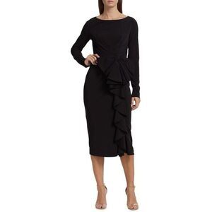 Badgley Mischka Womens Bow & Ruffle Scuba Cocktail Midi Dress Black Size 8